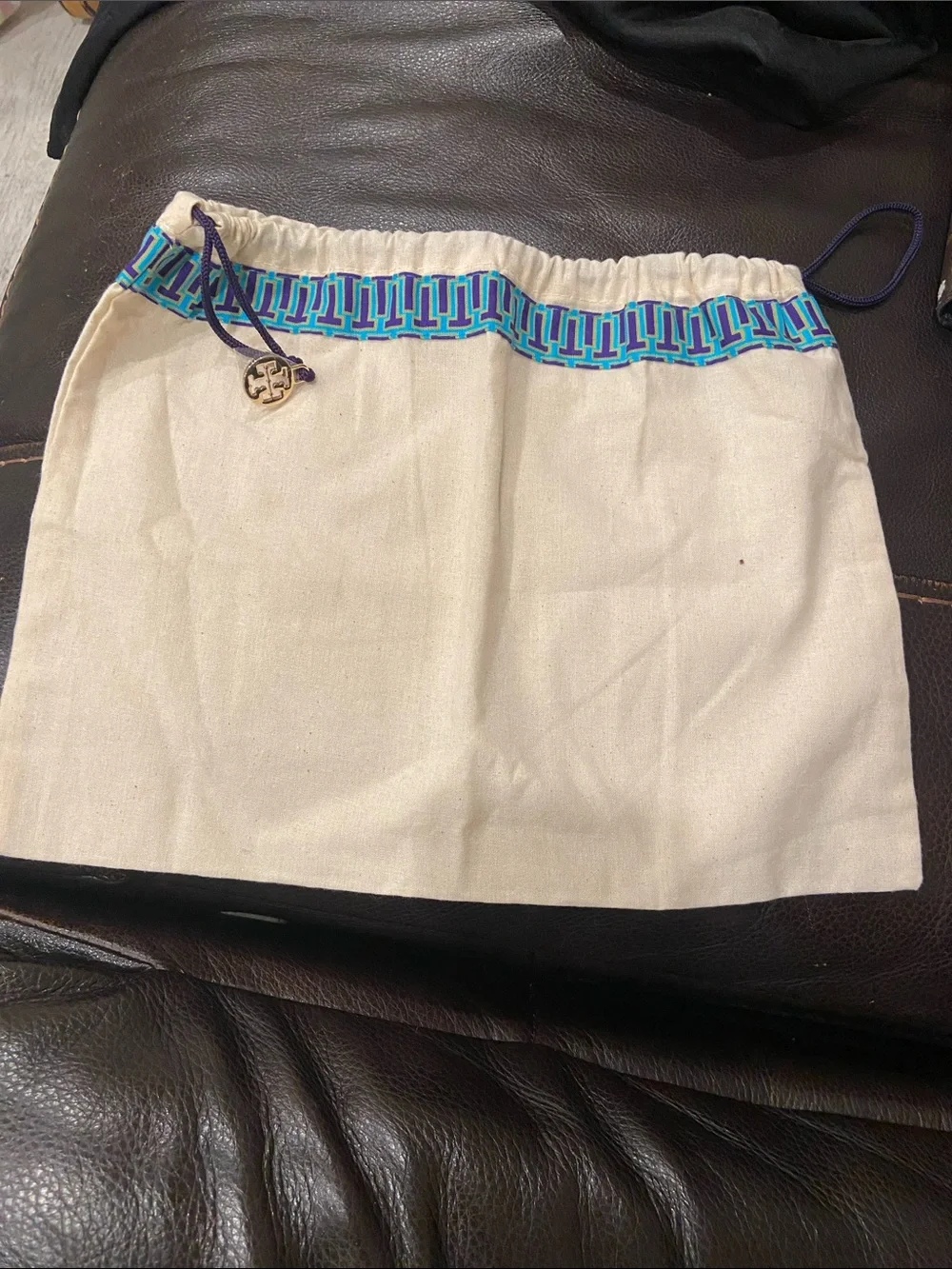 Tory Burch Cream Dust Cloth with Blue and Teal Trim 12/9 perfect for small purse